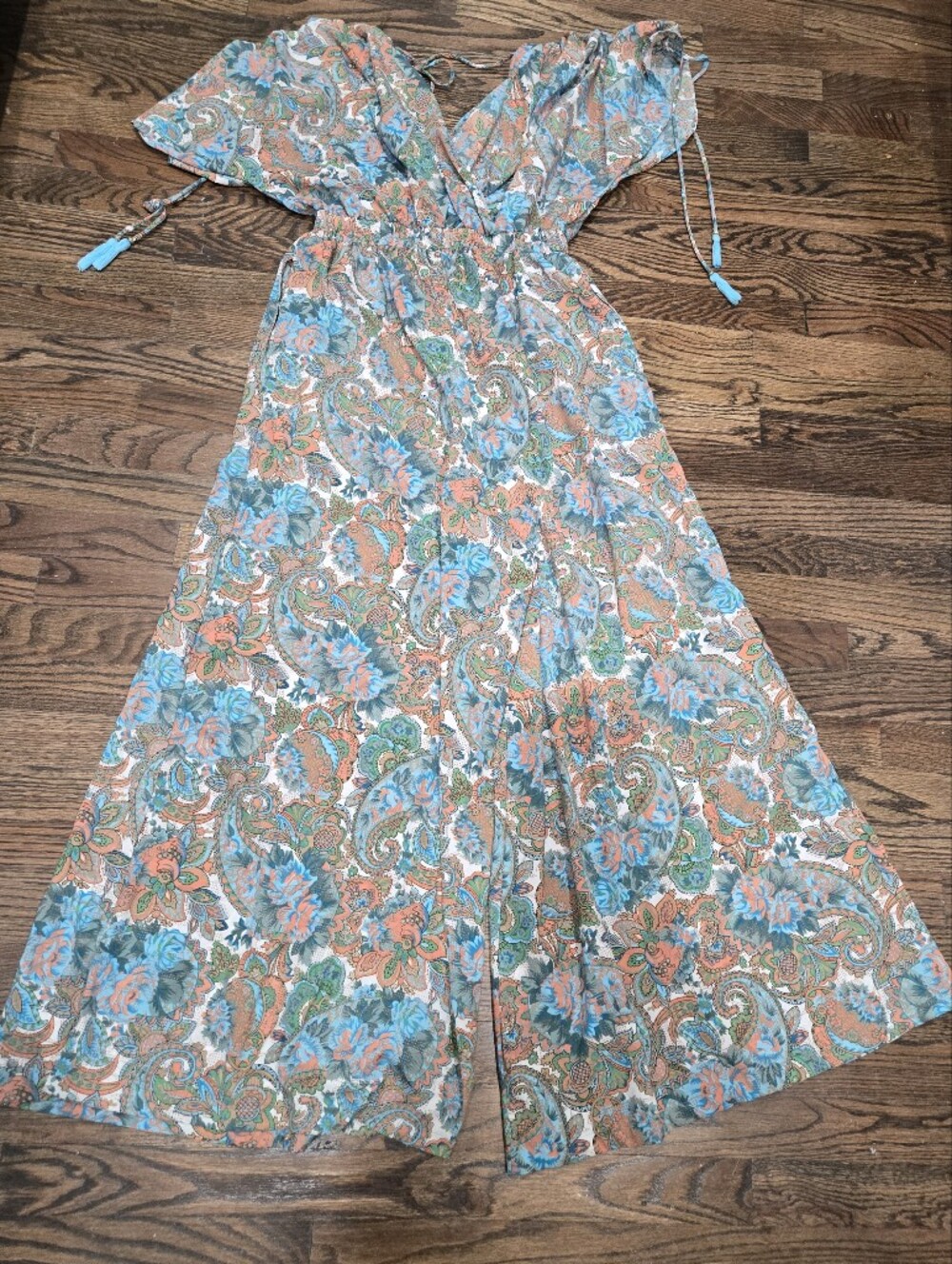 Boemo Women’s Large Floral Paisley Wide Leg Tassel Detail Boho Festival Jumpsuit